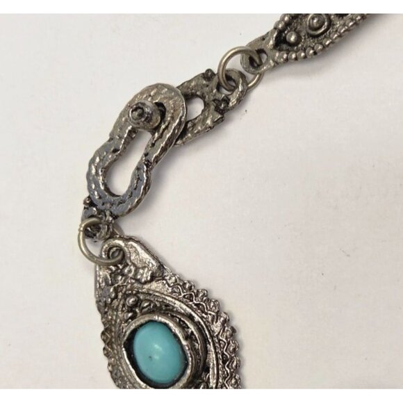 Faux Turquoise Bracelet 6.75" Silver Tone - Picture 3 of 3